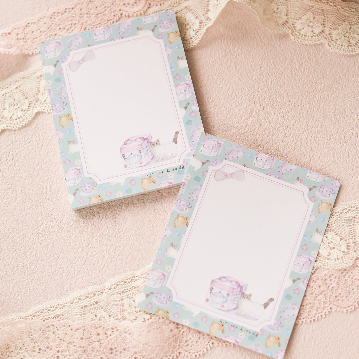 kin.iro.hitode(キンイロヒトデ) メモ帳 猫とうさぎの紅茶柄