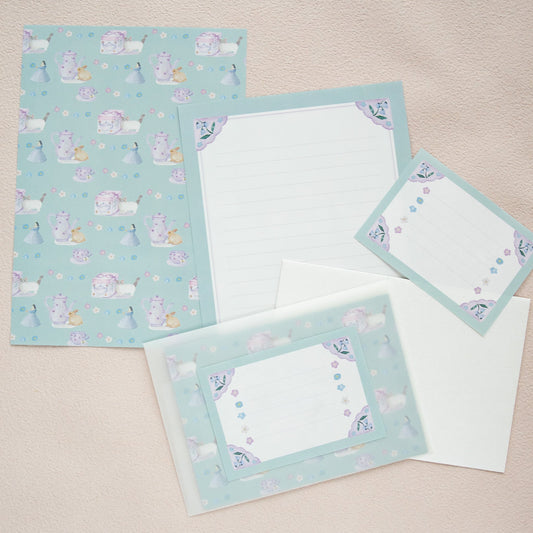 kin.iro.hitode(キンイロヒトデ) レターセット 猫とうさぎの紅茶柄