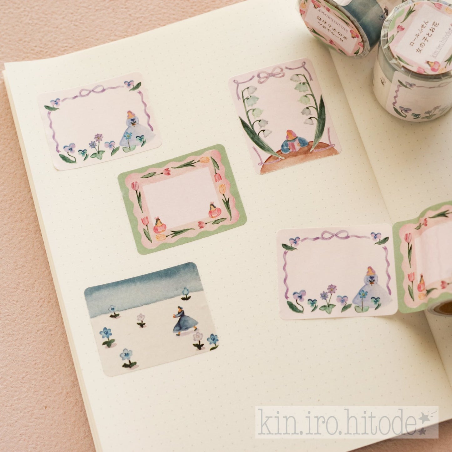 kin.iro.hitode(キンイロヒトデ) ロールふせん 女の子とお花