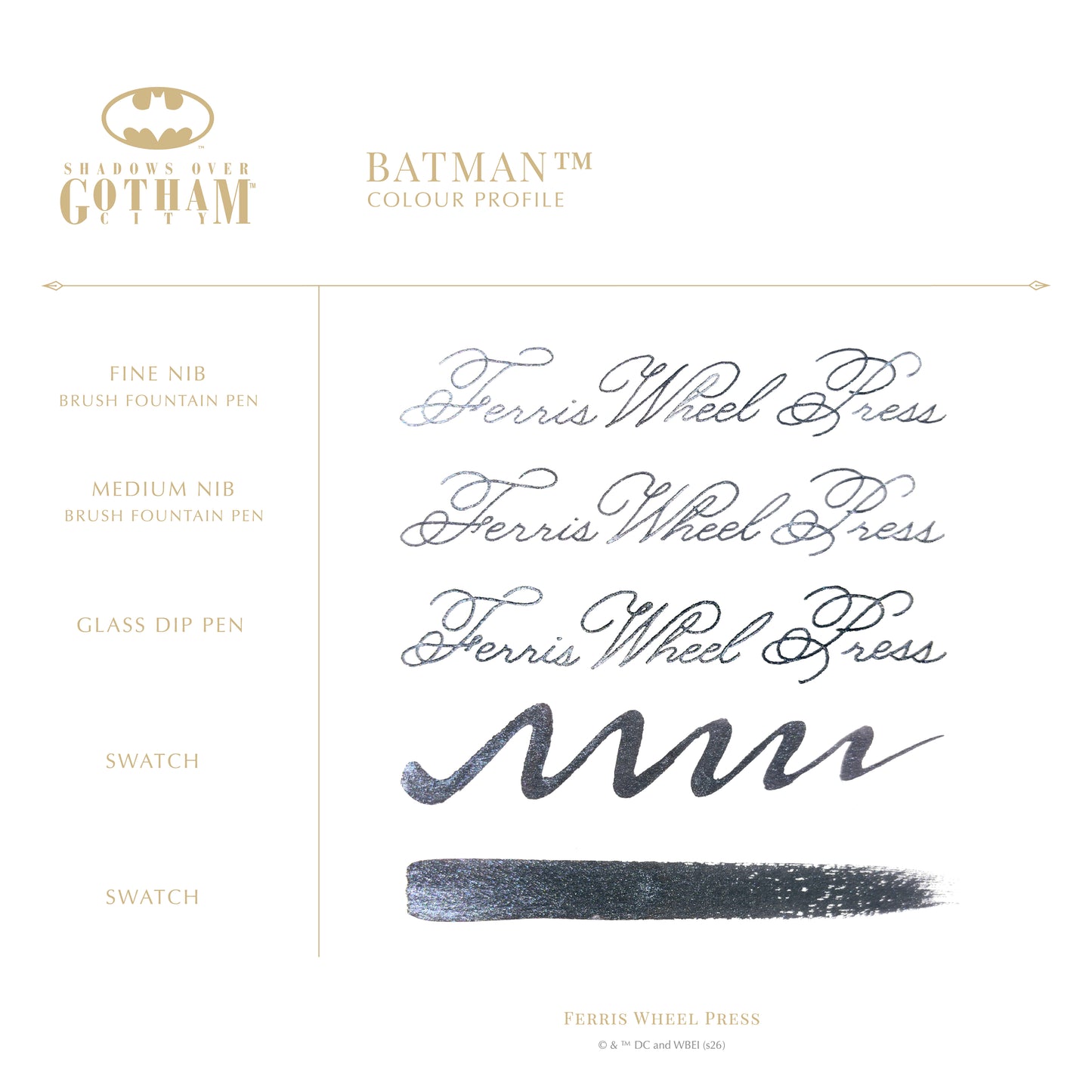 【限定品】FERRIS WHEEL PRESS(フェリスホイールプレス) Warner Bros. Shadows over Gotham City 万年筆 マルキーズ 細字 & インク 38ml バットマン【ラメ入り】