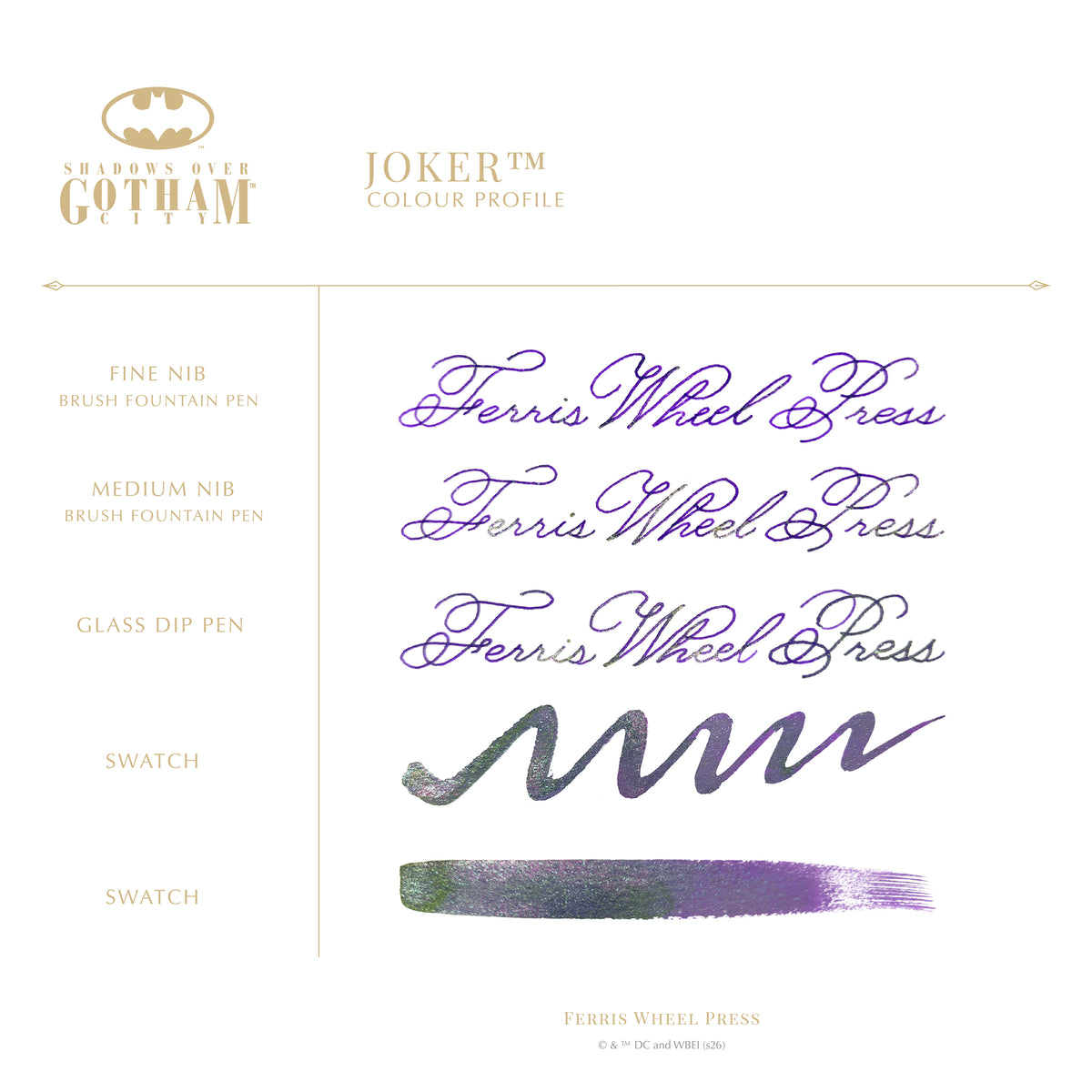 【限定品】FERRIS WHEEL PRESS(フェリスホイールプレス) Warner Bros. Shadows over Gotham City 万年筆 マルキーズ 細字 & インク 38ml ジョーカー【ラメ入り】