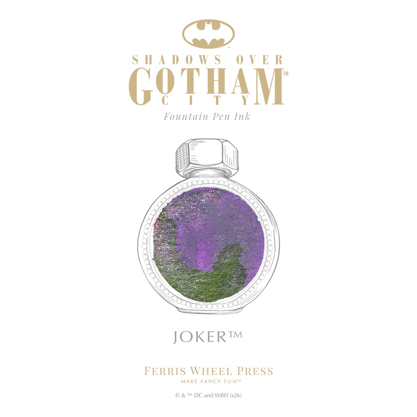 【限定品】FERRIS WHEEL PRESS(フェリスホイールプレス) Warner Bros. Shadows over Gotham City 万年筆 マルキーズ 細字 & インク 38ml ジョーカー【ラメ入り】